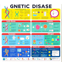 A vibrant and educational poster showcasing various genetic diseases