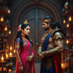 A wide shot inside a secret gothic-style room full of antique items