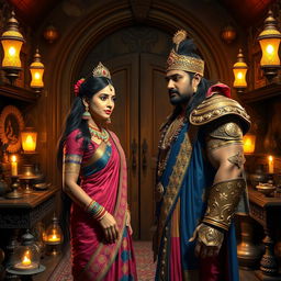 A wide shot inside a secret gothic-style room full of antique items