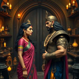 A wide shot inside a secret gothic-style room filled with antique items