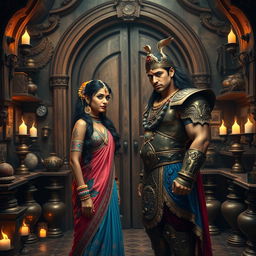 A wide shot inside a secret gothic-style room filled with antique items