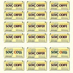 A4 sheet design featuring 15 identical coupons neatly arranged in a grid pattern