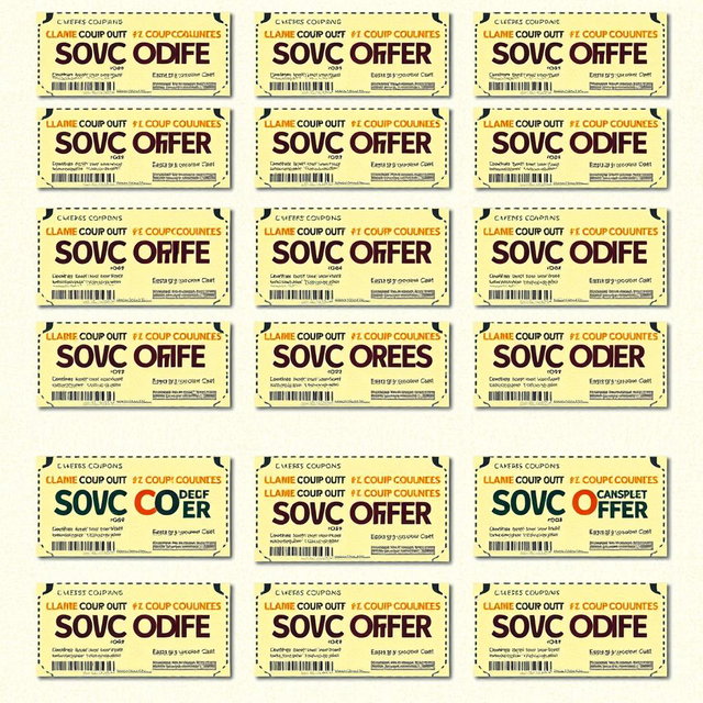 A4 sheet design featuring 15 identical coupons neatly arranged in a grid pattern
