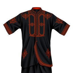 A detailed vector illustration of a black Panjabi garment with vibrant orange accents