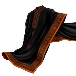 A detailed vector illustration of a black Panjabi garment with vibrant orange accents
