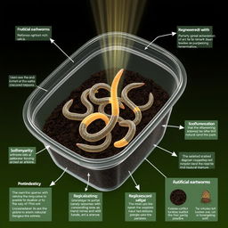 An educational illustration depicting the innovative process of artificial earthworms created through nanotechnology