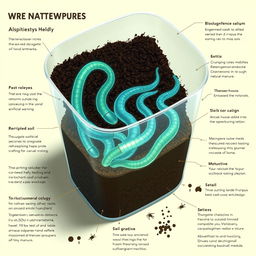 An educational illustration depicting the innovative process of artificial earthworms created through nanotechnology