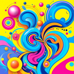 A vibrant and colorful abstract AI art piece featuring swirling patterns, geometric shapes, and a harmonious mix of bright colors like electric blue, neon pink, and sunny yellow