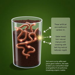 An illustrated diagram showing the process of using artificial earthworms created by nanotechnology