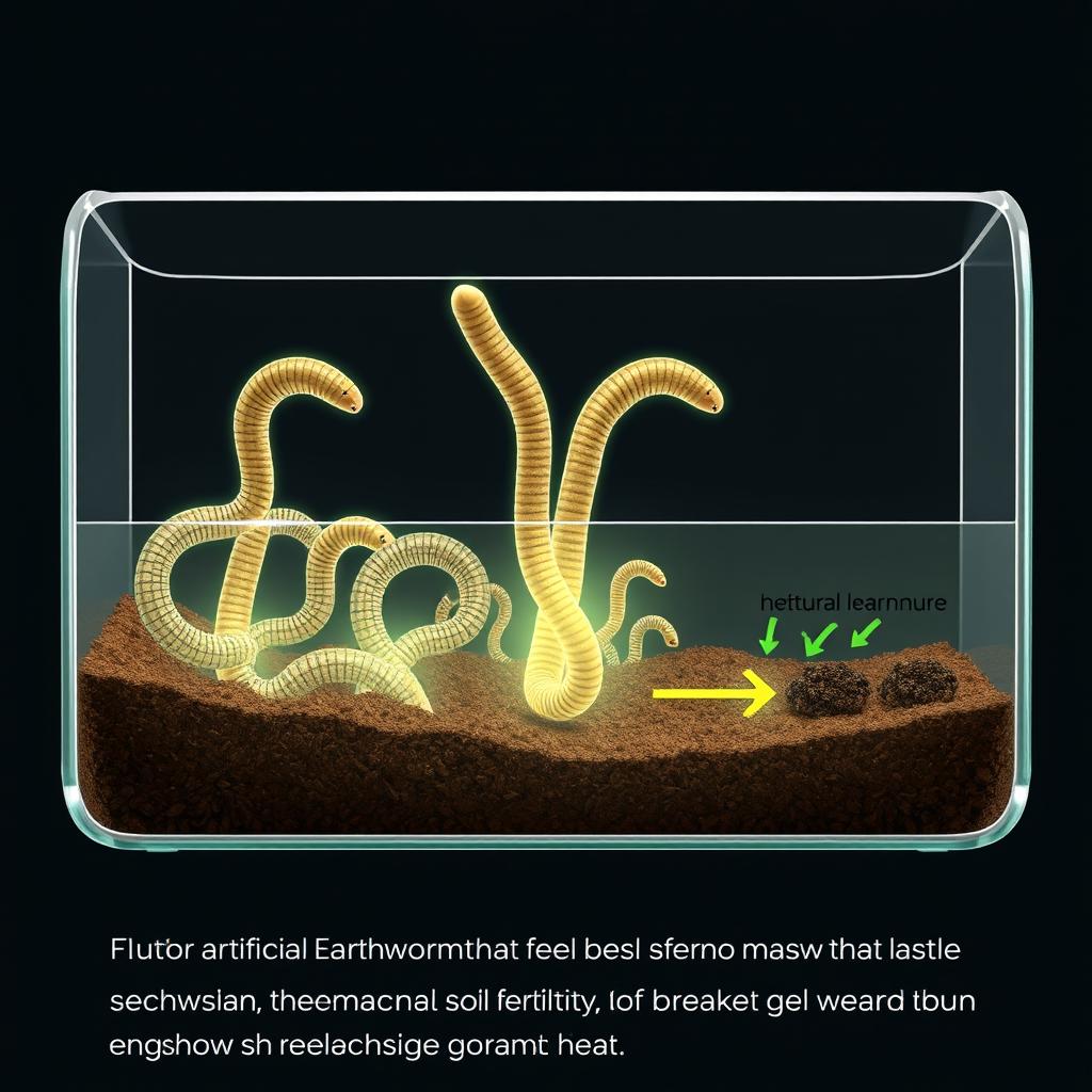 An illustrated diagram showing the process of using artificial earthworms created by nanotechnology