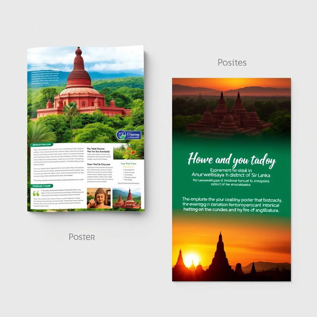 A visually appealing design for both a leaflet and a poster promoting cultural and historical tourism in the Anuradhapura district of Sri Lanka