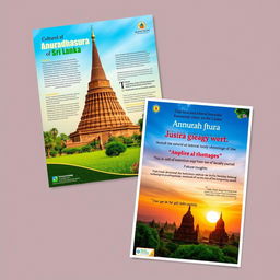 A visually appealing design for both a leaflet and a poster promoting cultural and historical tourism in the Anuradhapura district of Sri Lanka