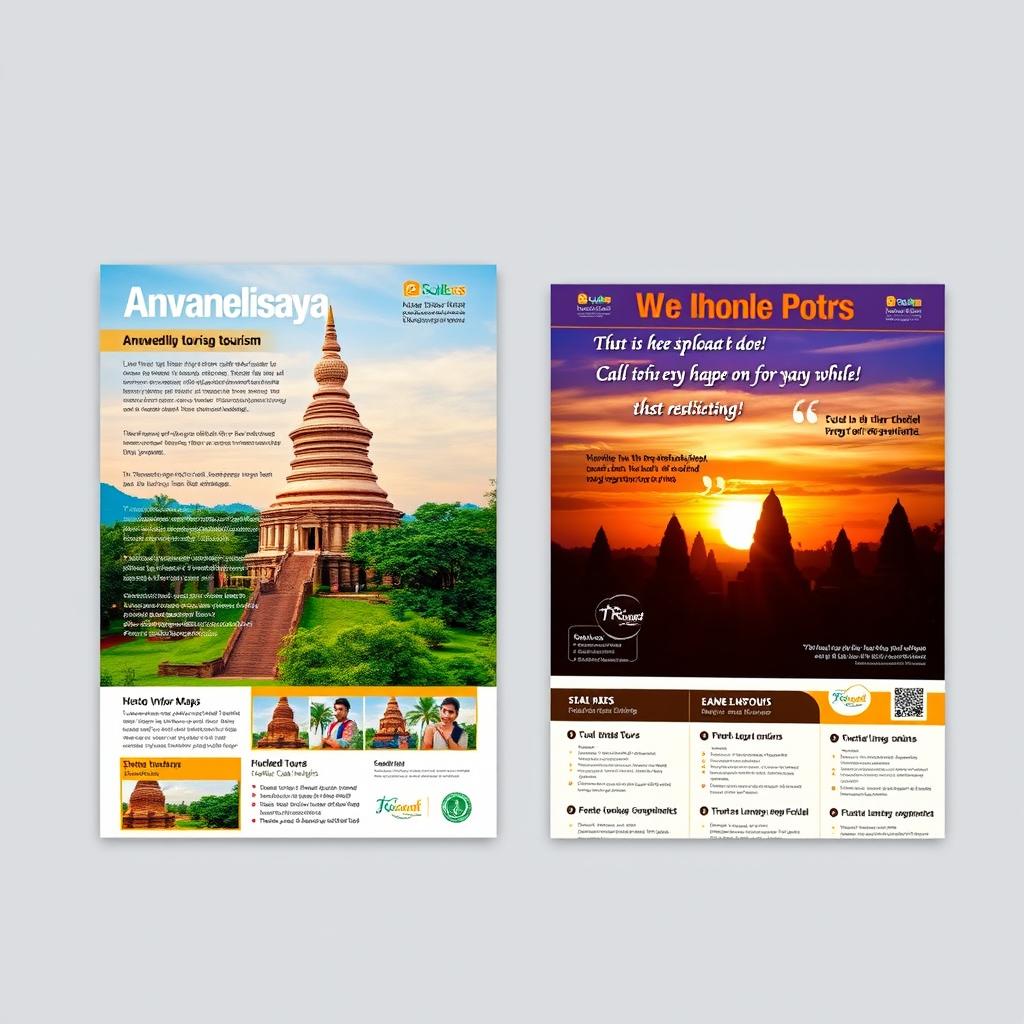 A visually appealing design for both a leaflet and a poster promoting cultural and historical tourism in the Anuradhapura district of Sri Lanka