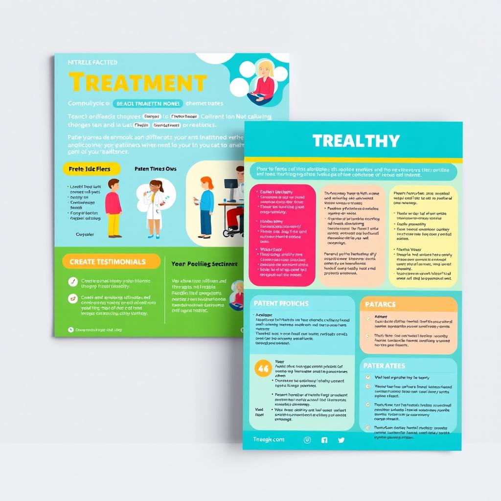 Create a vibrant and informative leaflet and poster layout focusing on treatment options available for a specific health issue, showcasing key details like different kinds of therapies, their benefits, and potential side effects