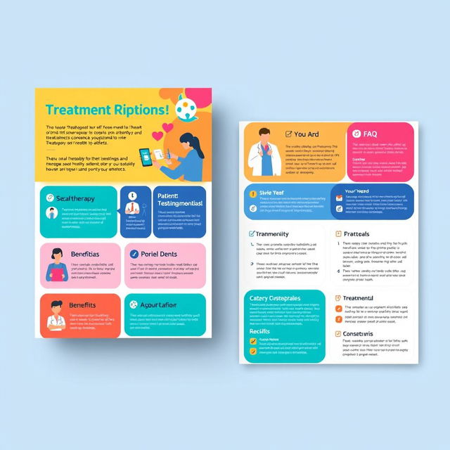 Create a vibrant and informative leaflet and poster layout focusing on treatment options available for a specific health issue, showcasing key details like different kinds of therapies, their benefits, and potential side effects