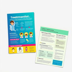 Create a vibrant and informative leaflet and poster layout focusing on treatment options available for a specific health issue, showcasing key details like different kinds of therapies, their benefits, and potential side effects