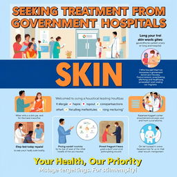 A well-designed informational poster emphasizing the key message of 'seeking treatment from government hospitals for long-lasting skin wounds