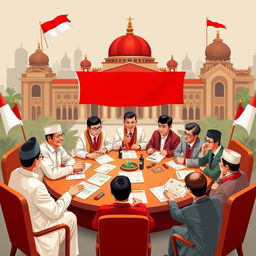 An informative and visually striking illustration depicting various political leadership models in Indonesia