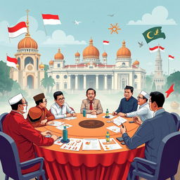 An informative and visually striking illustration depicting various political leadership models in Indonesia