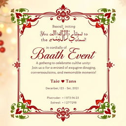 A beautifully designed invitation card for a Baath Event, featuring elegant calligraphy and an ornate border