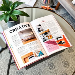A beautifully designed coffee table book on creative design, featuring a modern and sleek cover with vibrant colors and geometric patterns