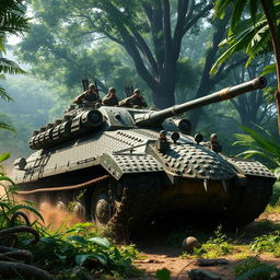 A heavily armored tank designed to resemble a crocodile, featuring detailed scales covering its body and multiple defensive turrets positioned along its back