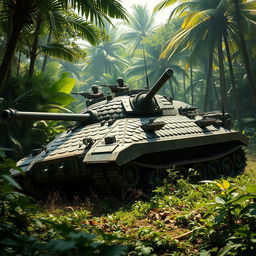 A heavily armored tank designed to resemble a crocodile, featuring detailed scales covering its body and multiple defensive turrets positioned along its back