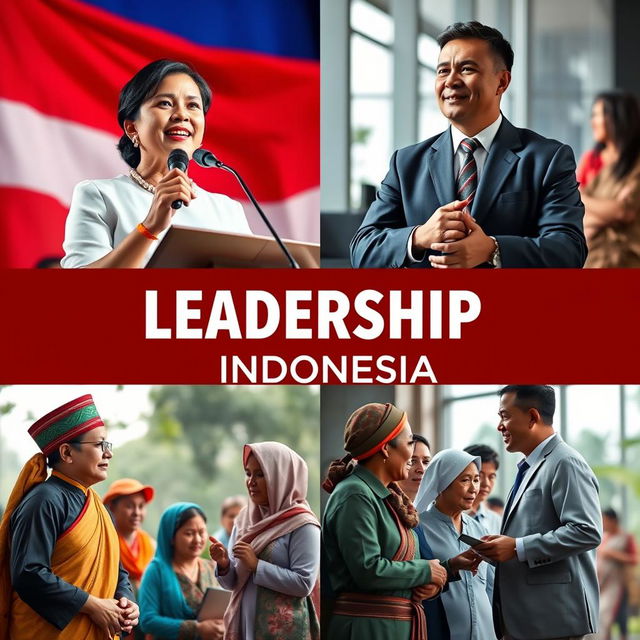 An exploration of leadership in Indonesia, showcasing diverse leaders from various fields including politics, business, and social movements