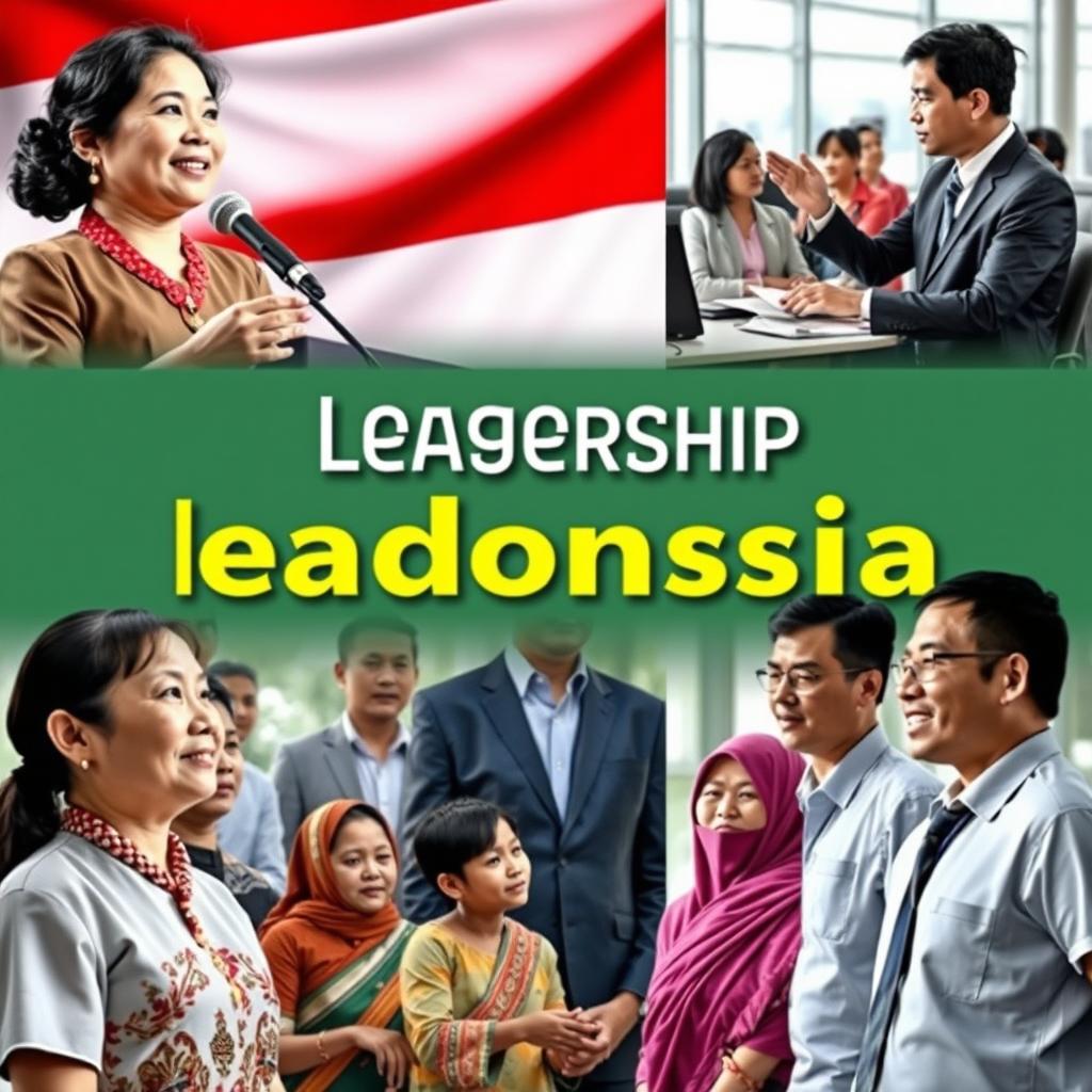 An exploration of leadership in Indonesia, showcasing diverse leaders from various fields including politics, business, and social movements