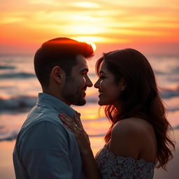 A romantic composition of a loving couple seamlessly blended together, showcasing their facial features harmoniously as if they are naturally together