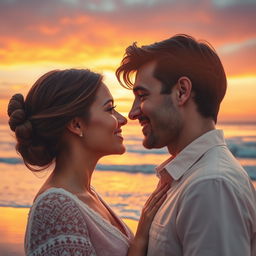 A romantic composition of a loving couple seamlessly blended together, showcasing their facial features harmoniously as if they are naturally together