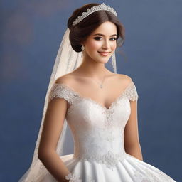 A digital art depiction of a bride, elegantly dressed in a beautiful wedding gown