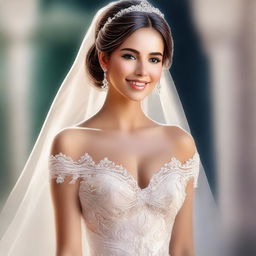 A digital art depiction of a bride, elegantly dressed in a beautiful wedding gown