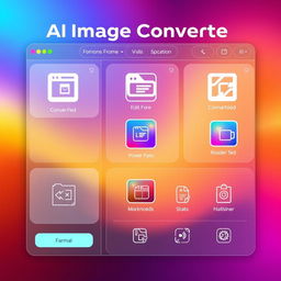 An advanced AI image converter interface demonstrating intuitive design, featuring vibrant colors and sleek lines, showcasing various image formats and editing options