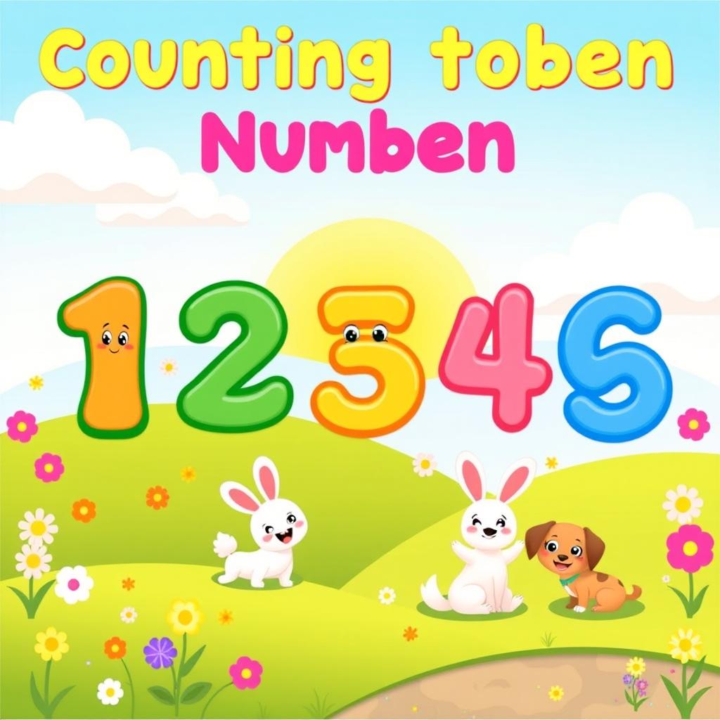 A vibrant and colorful illustration of counting numbers from one to ten, designed in a playful and educational style