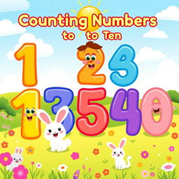 A vibrant and colorful illustration of counting numbers from one to ten, designed in a playful and educational style