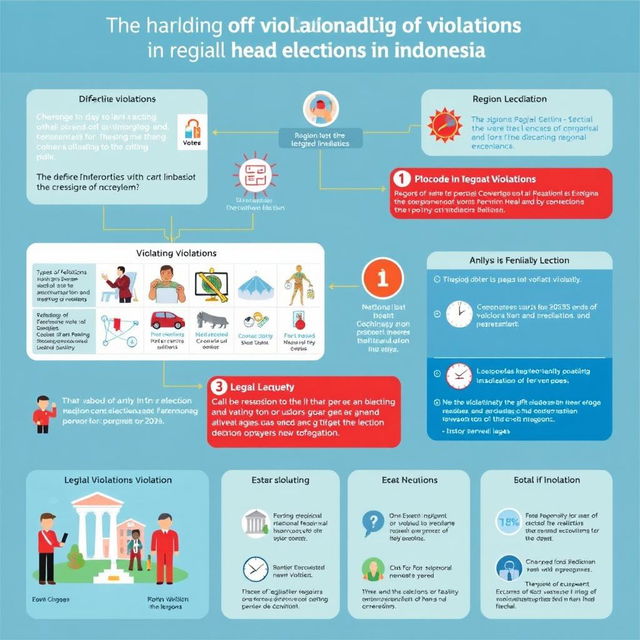 An informative and visually engaging infographic that illustrates the analysis of the handling of violations in regional head elections in Indonesia