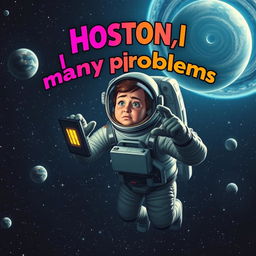 An astronaut floating in the vastness of space, surrounded by a starry sky and distant planets