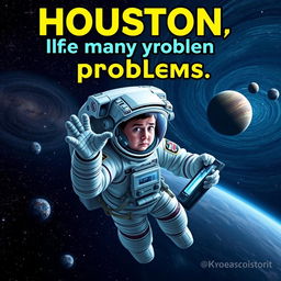 An astronaut floating in the vastness of space, surrounded by a starry sky and distant planets