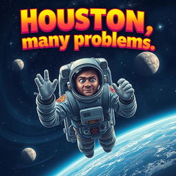 An astronaut floating in the vastness of space, surrounded by a starry sky and distant planets