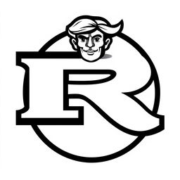 A logo design featuring a capital letter "R" with a human face exhibiting motivation at the top section