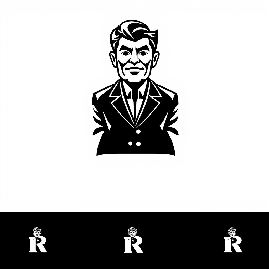 A logo design featuring a capital letter "R" with a human face exhibiting motivation at the top section