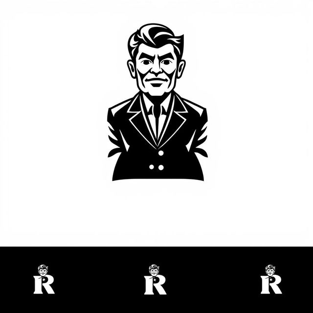 A logo design featuring a capital letter "R" with a human face exhibiting motivation at the top section