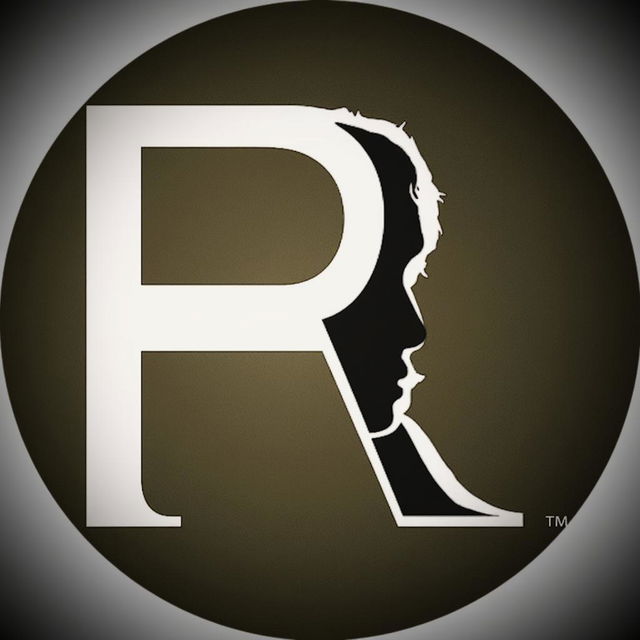 A logo design focusing solely on the capital letter "R" made up of a human face at the top, expressing motivation, and a blazer at the bottom