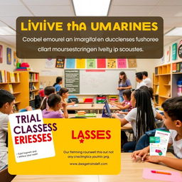 An advertisement for an educational institution offering a unique and immersive learning experience for students