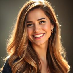 A stunning portrait of a person with long, flowing hair that cascades down their shoulders and back, beautifully styled and shimmering