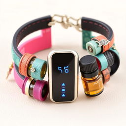 A beautifully designed modular aromatherapy bracelet featuring segmented sections for individual essential oil compartments