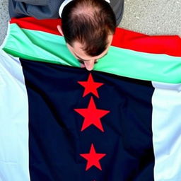 Bashar al-Assad kissing the Syrian revolution flag, which is lying on the ground