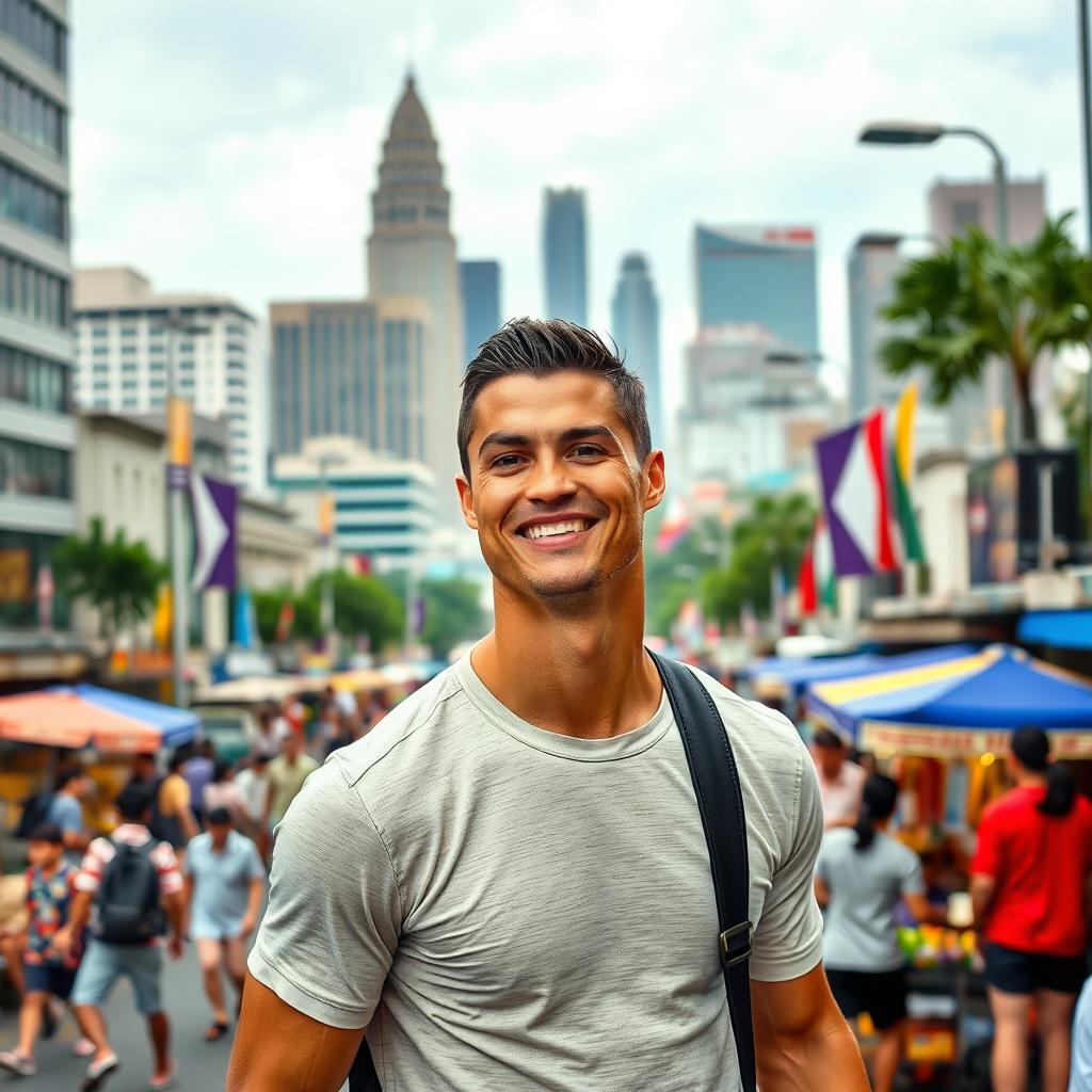 Cristiano Ronaldo in Jakarta, captured in a vibrant cityscape