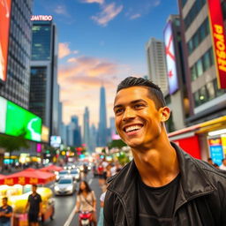 Cristiano Ronaldo in Jakarta, captured in a vibrant cityscape